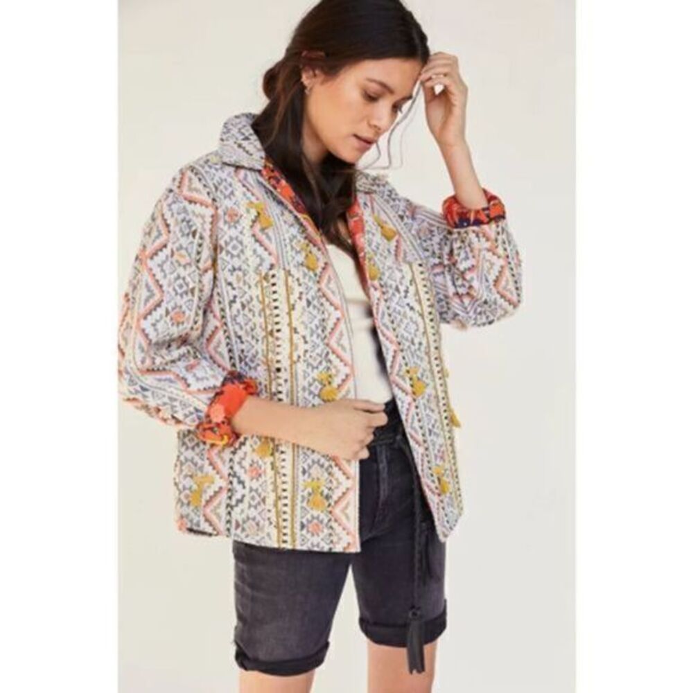 ANTHROPOLOGIE NWT Verb Kellianne Tasseled Shirt Jacket MEDIUM
